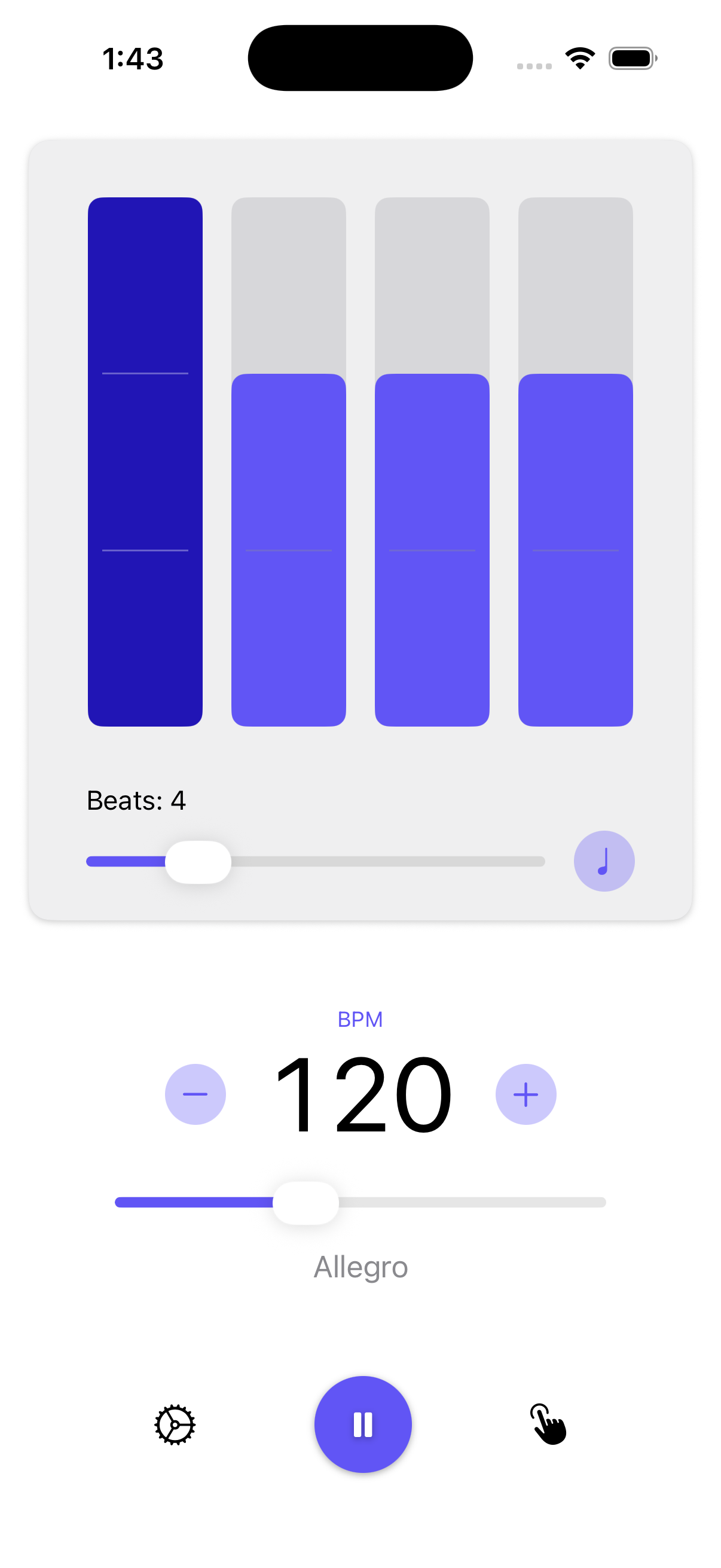 Easy Metronome on an iPhone showing the metronome interface